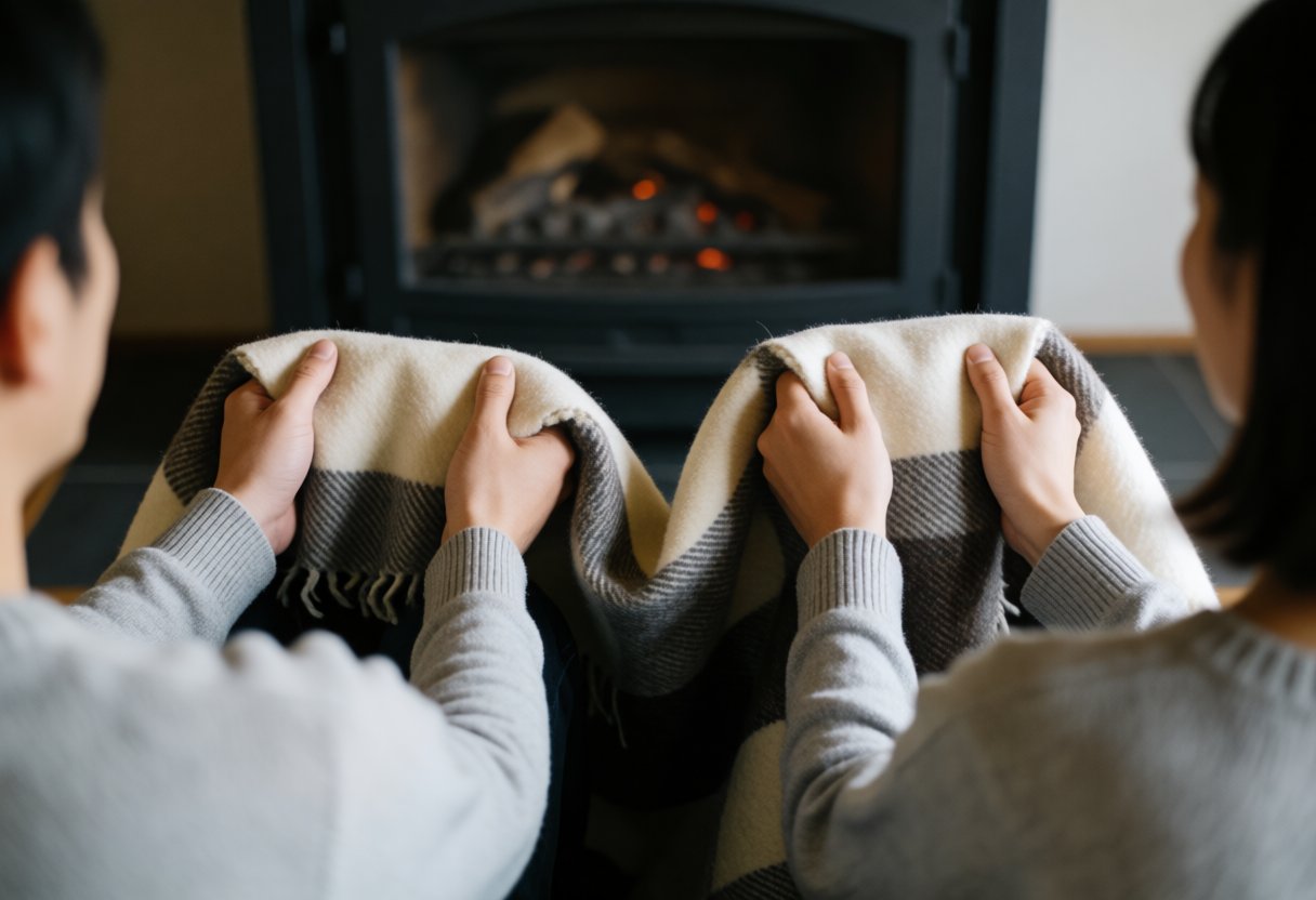fireplace前で暖まる手