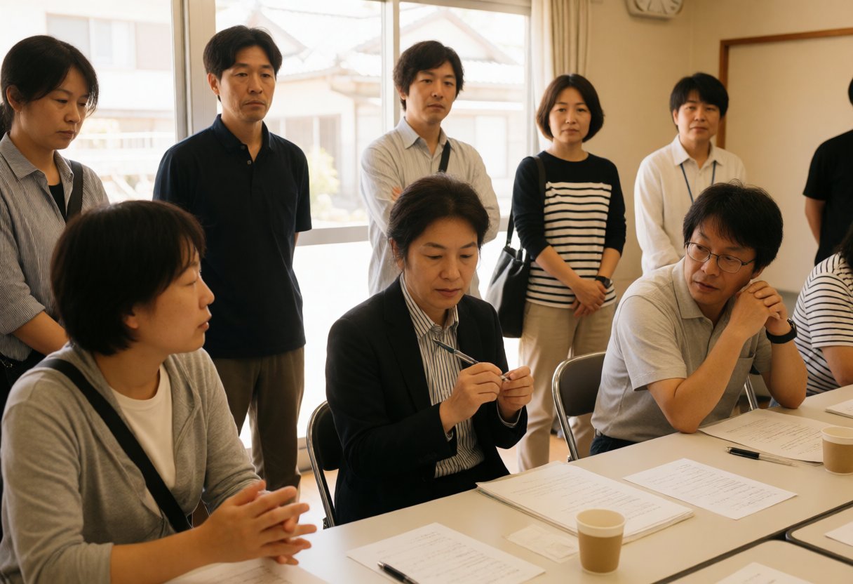 日本の会議で予算配分を話し合う人々