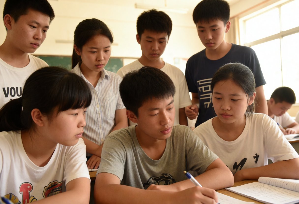 教室で集中して議論する学生たち