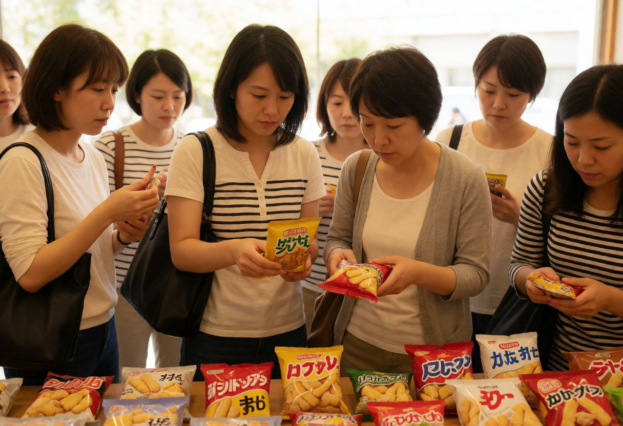 ピクニックのスナックを選ぶため迷う女性たち