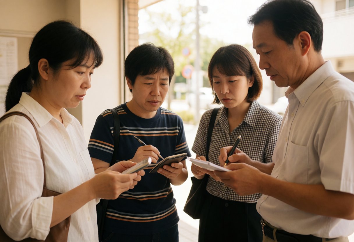 経済を心配そうに話す人々