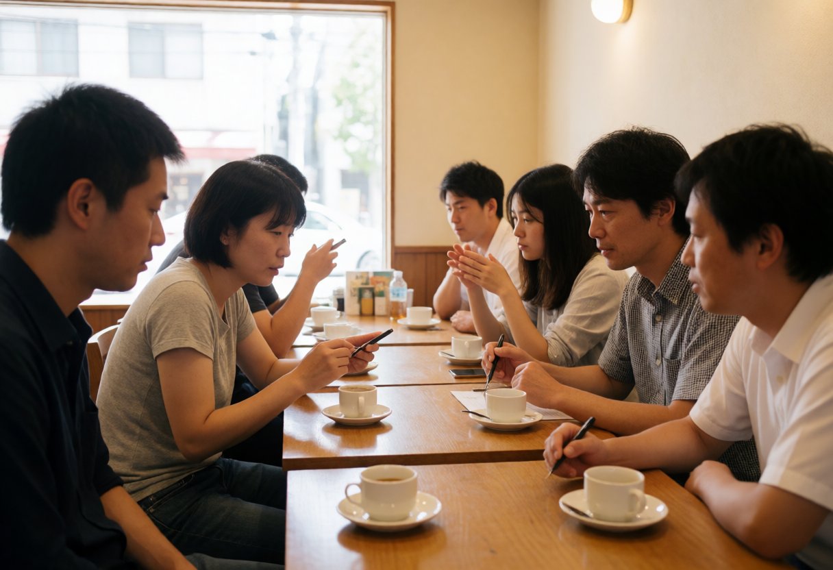 カフェで話し合う批評家たち